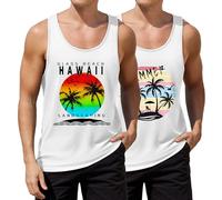 COOFANDY Men's Floral Tank Top Sleeveless Tees All Over Print Casual Sport T-Shirts Hawaii Beach Vacation, 2 Pack-white-coconut Tree, XXL
