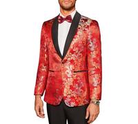 COOFANDY Men's Floral Tuxedo Jacket Luxury Embroidered Stylish Suit Blazer Jacket for Wedding Party Dinner, Red, XXL