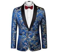 COOFANDY Men's Floral Tuxedo Jacket Luxury Embroidered Stylish Suit Blazer Jacket for Wedding Party Dinner, Dark Blue, S