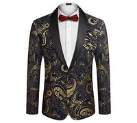 Coofandy Men's Floral Tuxedo Jacket Luxury Embroidered Suit Wedding Blazer Dinner Tuxedo for Party, Navy Blue, M