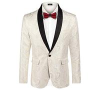 COOFANDY Mens Floral Tuxedo Jacket Paisley Shawl Lapel Suit Blazer Jacket for Dinner,Prom,Wedding, Beige, M
