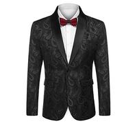 COOFANDY Mens Floral Tuxedo Jacket Paisley Shawl Lapel Suit Blazer Jacket for Dinner,Prom,Wedding, Black, 3XL