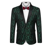 COOFANDY Mens Floral Tuxedo Jacket Paisley Shawl Lapel Suit Blazer Jacket for Dinner,Prom,Wedding, Christmas Green, M