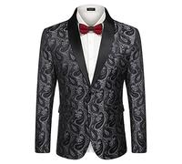 COOFANDY Mens Floral Tuxedo Jacket Paisley Shawl Lapel Suit Blazer Jacket for Dinner,Prom,Wedding, Grey, XXL