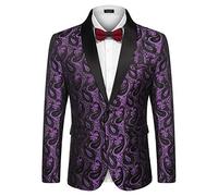 COOFANDY Mens Floral Tuxedo Jacket Paisley Shawl Lapel Suit Blazer Jacket for Dinner,Prom,Wedding, Purple, S