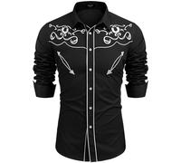 COOFANDY Men's for Adult Western Shirts Long Sleeve Slim Fit Embroideres Cowboy Shirts Casual Button Down Shirt, Black (Pattern3), XL