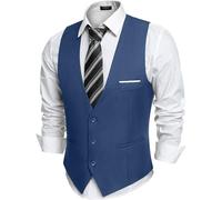 COOFANDY Men's Formal Suit Vest Slim Fit Casual Business Dress Waistcoat Vest, Peacock Blue, Large