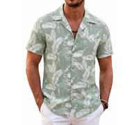 COOFANDY Men's Hawaiian Floral Shirts Cotton Linen Button Down Tropical Holiday Beach Shirts, G- Palm Leaf, XL