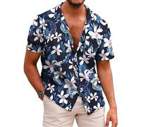 COOFANDY Men's Hawaiian Shirt Short Sleeve Button Down Floral Printed Beach Shirts A-Black M