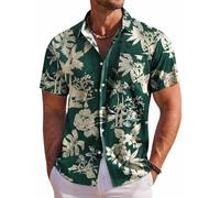 COOFANDY Men's Hawaiian Shirt Short Sleeve Floral Button Down Shirts Tropical Holiday Beach Shirts, Green - Palm Tree, 5XL Big Tall