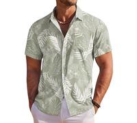 COOFANDY Men's Hawaiian Shirt Short Sleeve Floral Button Down Shirts Tropical Holiday Beach Shirts, Sage Green & White - Leaf, XXXXXL