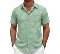 COOFANDY Mens Hawaiian Shirts Short Sleeve Button Down Aloha Shirts Summer Vacation Beach Shirts, Mint Green-tropical Fern Leaf, 3XL