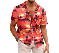 COOFANDY Mens Hawaiian Shirts Short Sleeve Casual Button Down Tropical Beach Shirt, Sunset Red, XL
