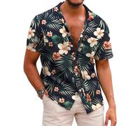 COOFANDY Mens Hawaiian Shirts Short Sleeve Casual Button Down Tropical Holiday Beach Shirts Summer Shirts Floral Short Sleeve Smart Shirt Palm Leaves Green and Orange XL