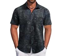 COOFANDY Men's Hawaiian Tropical Shirt Button Down Short Sleeve Vintage Floral Shirt, Dark Green, Large