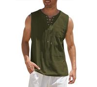 COOFANDY Mens Henley Vests Cotton Tank Top Shirt Summer Sleeveless Pirate Tunic Beach Hippie Tops ArmyGreen 4XL