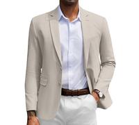 COOFANDY Men's Herringbone Blazer Slim Fit Cotton Sport Coats Two Buttons Casual Suit Jacket, Light Khaki, L