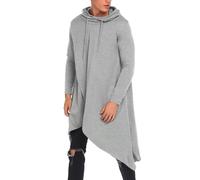 COOFANDY Men's Hooded Poncho Cape Cloak Casual Asymmetric Hem Hoodie Sweatshirts, Gray, M