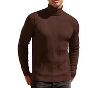 COOFANDY Men's Jumper Turtle Neck Knitted Slim Fit Jumpers Turtleneck Sweater Roll Neck Pullover Smart Casual Men's Polonecks Coffee Brown L