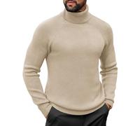 COOFANDY Mens Jumper Turtleneck Sweater Casual Twisted Knitted Pullover Sweaters Casual Basic Tops Ribbed Knit Pullover Khaki L