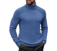 COOFANDY Mens Jumper Turtleneck Sweater Casual Twisted Knitted Pullover Sweaters Casual Basic Tops Ribbed Knit Pullover Dark Blue S