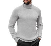 COOFANDY Mens Jumper Turtleneck Sweater Casual Twisted Knitted Pullover Sweaters Casual Basic Tops Ribbed Knit Pullover Light Grey 3XL
