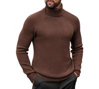 COOFANDY Mens Jumper Turtleneck Sweater Casual Twisted Knitted Pullover Sweaters Casual Basic Tops Ribbed Knit Pullover Dark Brown 3XL