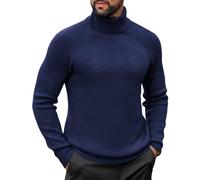 COOFANDY Mens Jumper Turtleneck Sweater Casual Twisted Knitted Pullover Sweaters Casual Basic Tops Ribbed Knit Pullover Navy Blue XXL