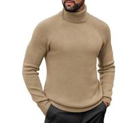 COOFANDY Mens Jumper Turtleneck Sweater Casual Twisted Knitted Pullover Sweaters Casual Basic Tops Ribbed Knit Pullover Camel S