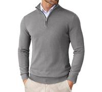 COOFANDY Men's Jumpers Quarter Zip Pullover Knitted Jumpers for Men Ribbed Jumper Slim Fit Sweater Stand Collar Winter Jumper Grey 3XL