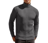 COOFANDY Mens Jumpers Slim Fit Turtle Neck Sweaters Knitted Turtleneck Jumpers Smart Casual Polo Neck Warm Winter Business Pullover Dark Grey L