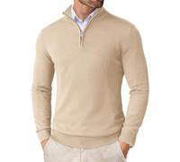 COOFANDY Men's Jumpers Sweater Winter Slim Fit Half Zip Pullover Knitted Jumper Long Sleeve Ribbed Tops Polo Neck Soft Work Jumpers for Men Cozy Skin Colour 3XL