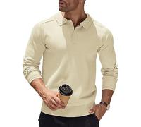 COOFANDY Men's Jumpers Sweatshirts Tops Casual Smart Sweater Long Sleeve Polo Shirts Polo Neck Jumpers Winter Jumpers Thermal Jumpers Regular Fit Cream Color S