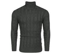 COOFANDY Men's Jumpers Turtleneck Cable Stitch Sweater High Neck Sweatshirt Tops Long Sleeve Pullover Dark Coffee L