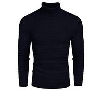COOFANDY Men's Jumpers Turtleneck Sweater Roll Neck Jumpers Slim Fit Casual Casual Knitted Twisted Pullover Solid Sweaters High Roll Neck Jumper Navy Blue L