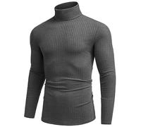 COOFANDY Men's Jumpers Turtleneck Tops for Men Long Sleeve Ribbed Knitted Jumper Lightweight Basic Sweater Darkgrey XL