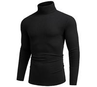 COOFANDY Men's Jumpers Turtleneck Tops for Men Long Sleeve Ribbed Knitted Jumper Lightweight Basic Sweater Black S