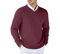 COOFANDY Men's Jumpers V-Neck Winter Knitted Sweater Regular Fit Long Sleeve Shirt Business Jumper Wine Red L