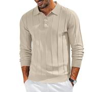 COOFANDY Mens Knit Long Sleeve Polo Sweater Business Casual Collared Golf Sweaters Ribbed Textured Activewear Polos, Cream, 3XL