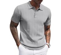 COOFANDY Mens Knit Polo Shirts Short Sleeve Ribbed Textured Polo Shirt Lightweight Casual Golf Shirts Collared T Shirt, Light Gray, Medium