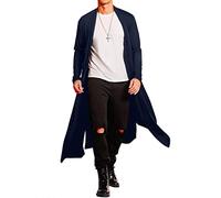 COOFANDY Men's Lightweight Ruffle Shawl Collar Cardigan Open Front Long Length Drape Cape Overcoat, Navy Blue, M