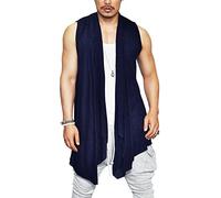 COOFANDY Men's Lightweight Ruffle Shawl Collar Cardigan Open Front Long Length Drape Cape Overcoat, Navy Blue, XXL