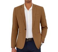 Coofandy Men's Linen Casual Blazer Sport Coats Dress One Button Formal Classic Suit Jacket Business Blazer Jacket, Brown, L