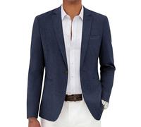 COOFANDY Men's Linen Casual Blazer Sport Coats Dress One Button Formal Classic Suit Jacket Business Blazer Jacket, Navy Blue, L