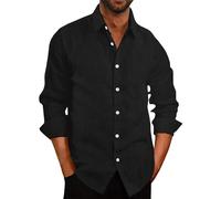 COOFANDY Men's Linen Shirts - Black, Size L - Long Sleeve, Regular Fit, Kent Collar, Chest Pocket, Casual & Formal Occasions