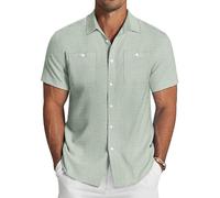 COOFANDY Men's Linen Shirts Short Sleeve Casual Shirts Button Down Shirt for Men Beach Summer Shirt S Light Grey