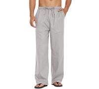 COOFANDY Mens Linen Trousers Casual Summer Trousers Elasticated Waist Linen Pants with Drawstring Leisure Pants Yoga Gray S