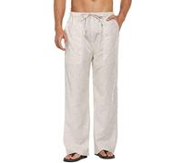COOFANDY Mens Linen Trousers Summer Pants Elasticated Waist Trousers Regular Fit Casual Pants Khaki XXL