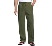 COOFANDY Men's Linen Trousers with Drawstring Lightweight Summer Trousers Casual Trousers Plain Trousers Long for Men Beach Trousers Holiday Everyday, Army Green, XXL