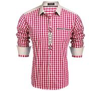 COOFANDY Men's Long Sleeve Shirts Checkered Traditional Bavarian Shirt Button Down Oktoberfest Shirt Regular Fit Cotton Shirts with Pockets Red M